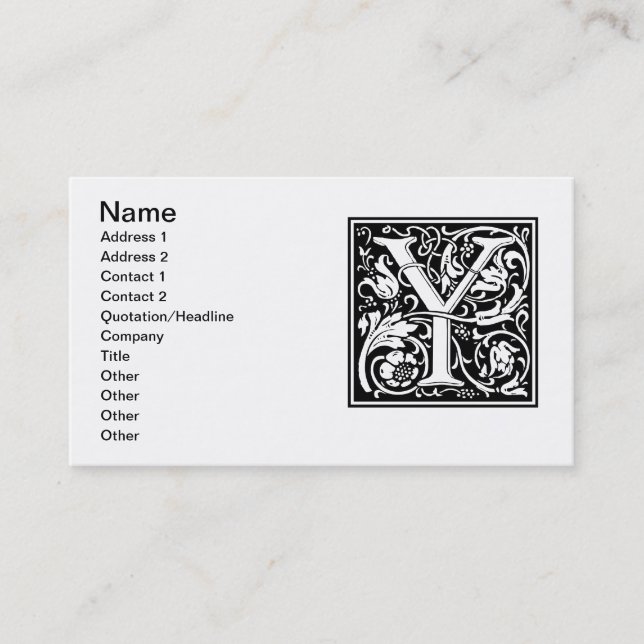 Letter Y Mediaeval Monogram Art Nouveau Business Card (Front)