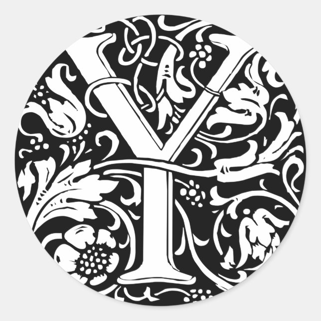 Letter Y Mediaeval Monogram Art Nouveau Classic Round Sticker (Front)