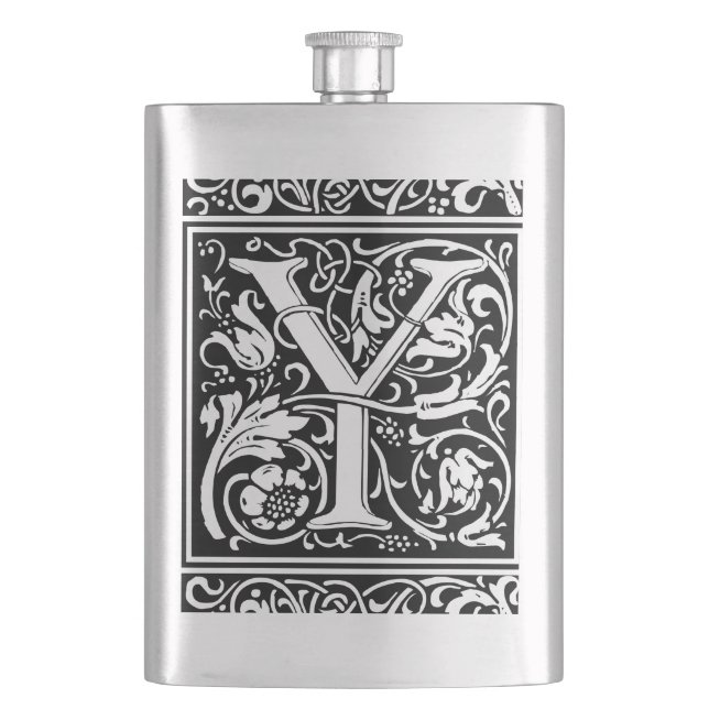 Letter Y Mediaeval Monogram Art Nouveau Hip Flask (Front)