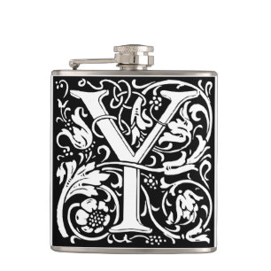 Letter Y Mediaeval Monogram Art Nouveau Hip Flask