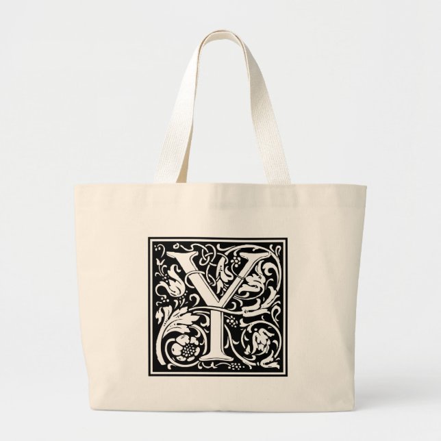 Letter Y Mediaeval Monogram Art Nouveau Large Tote Bag (Front)