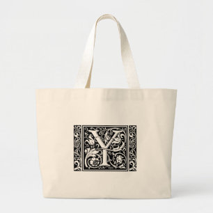 Letter Y Mediaeval Monogram Art Nouveau Large Tote Bag
