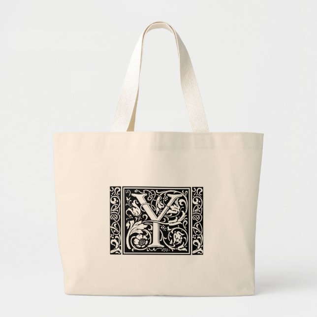Letter Y Mediaeval Monogram Art Nouveau Large Tote Bag (Front)