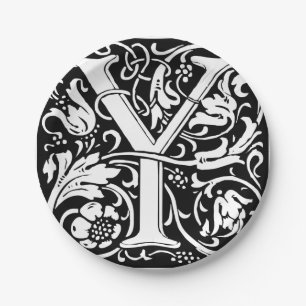 Letter Y Mediaeval Monogram Art Nouveau Paper Plate