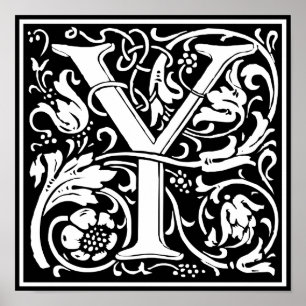 Letter Y Mediaeval Monogram Art Nouveau Poster