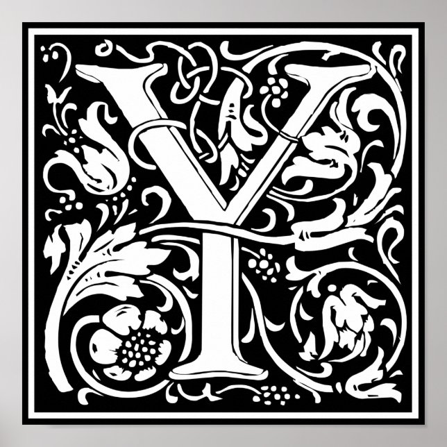 Letter Y Mediaeval Monogram Art Nouveau Poster (Front)