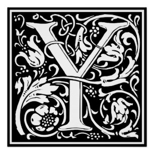 Letter Y Mediaeval Monogram Art Nouveau Poster