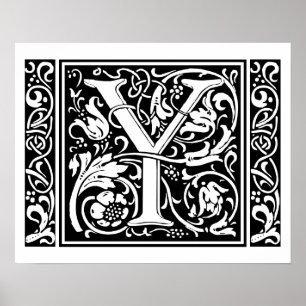 Letter Y Mediaeval Monogram Art Nouveau Poster
