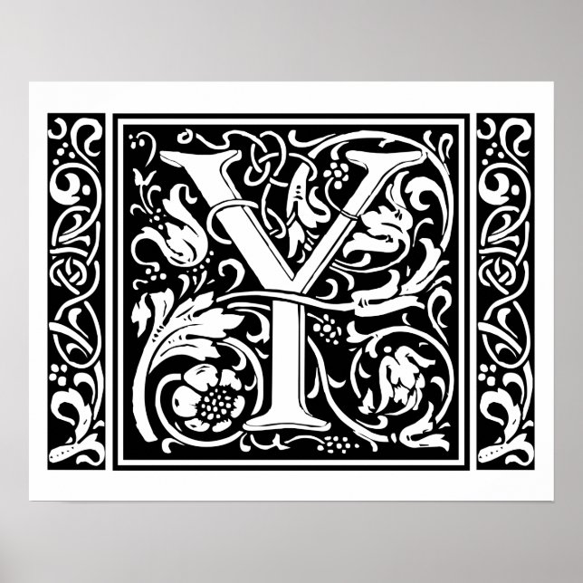 Letter Y Mediaeval Monogram Art Nouveau Poster (Front)