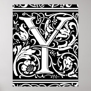 Letter Y Mediaeval Monogram Art Nouveau Poster