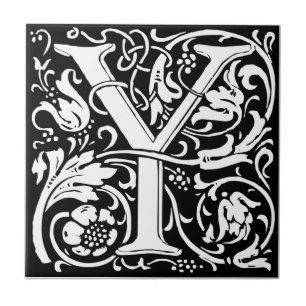 Letter Y Mediaeval Monogram Art Nouveau Tile