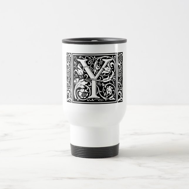 Letter Y Mediaeval Monogram Art Nouveau Travel Mug (Center)