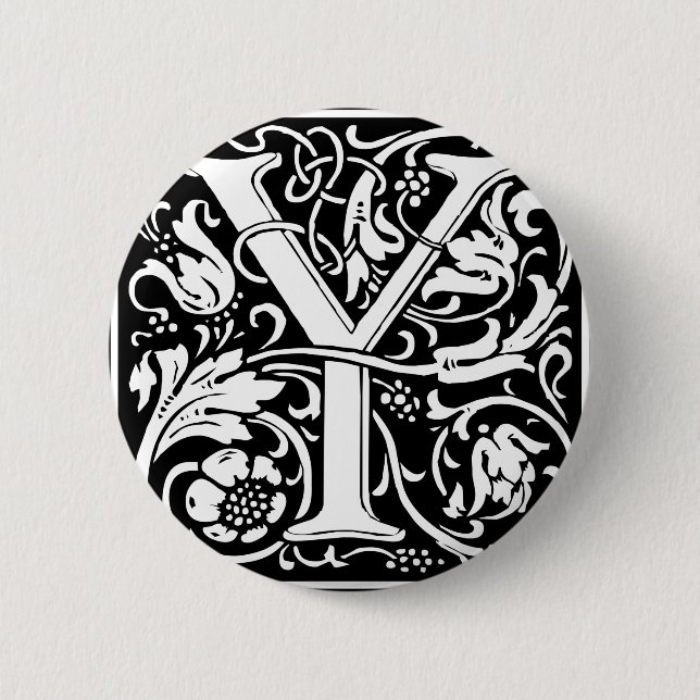 Letter Y Medieval Monogram Art Nouveau 6 Cm Round Badge (Front)