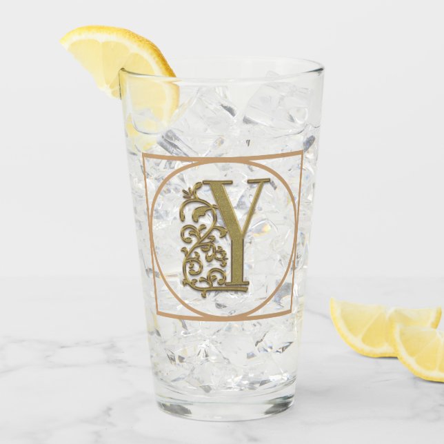 LETTER Y MONOGRAM Beautiful Wedding New Home Gift Glass (Front Ice)