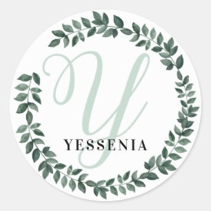 Letter Y Monogram Custom Name Minimalist Botanical Classic Round Sticker