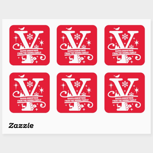 Letter Y Monogram Initial Family Name Greeting Square Sticker (Sheet)