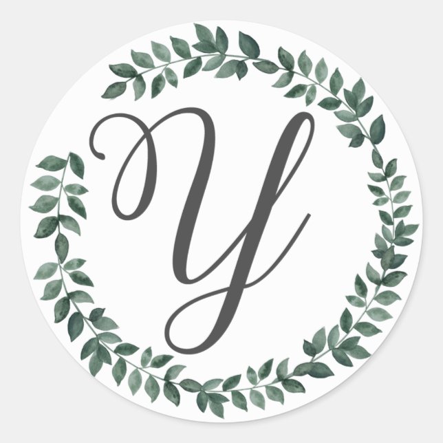Letter Y Monogram Minimalist Botanical Leaf Wreath Classic Round Sticker (Front)