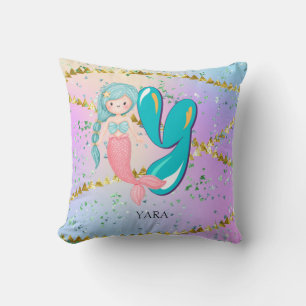 Letter Y Monogram Watercolor Cute Mermaid Nursery Cushion