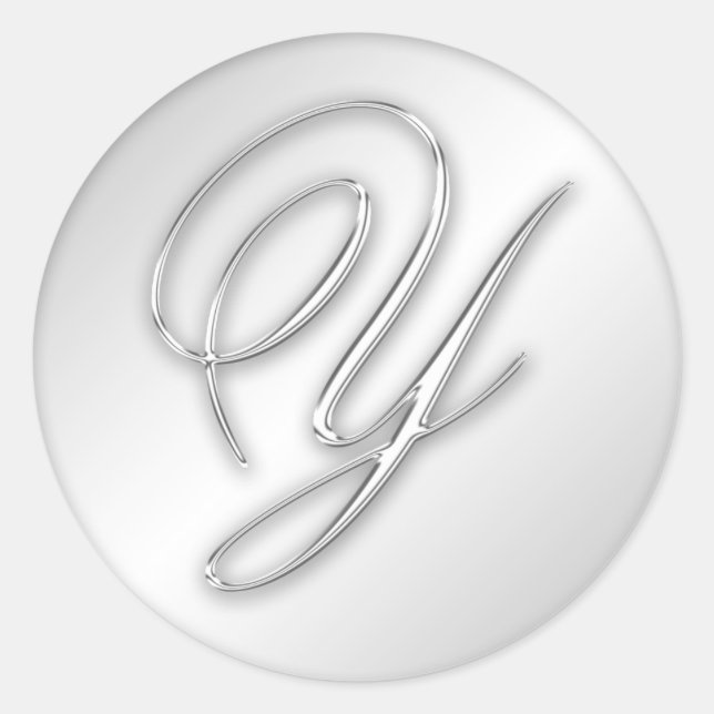 Letter Y script initial faux silver monogram favou Classic Round Sticker (Front)