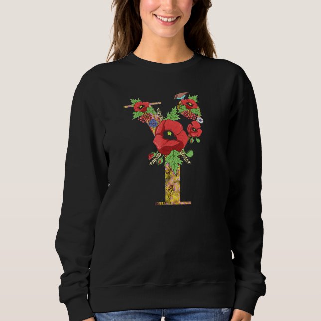 Letter Y Tee Floral Initial Y Monogram Poppy Flowe (Front)