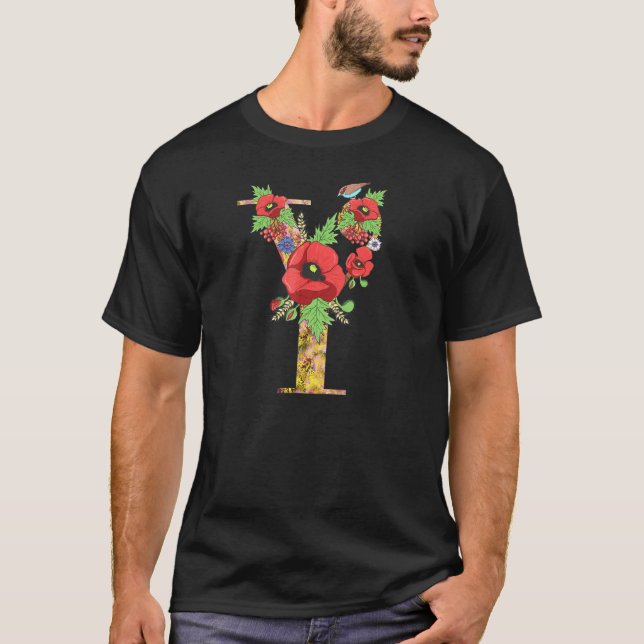 Letter Y Tee Floral Initial Y Monogram Poppy Flowe (Front)
