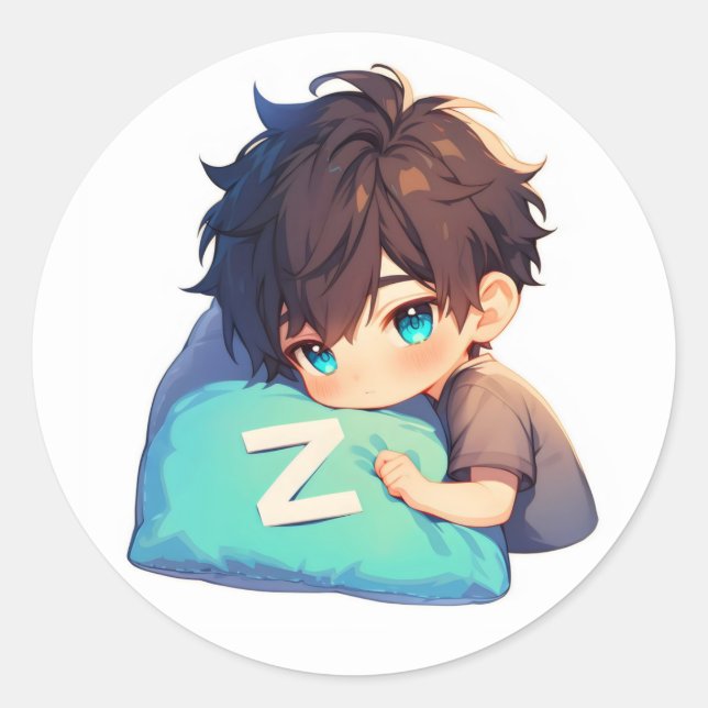 Letter Z Anime Boy Classic Round Sticker (Front)