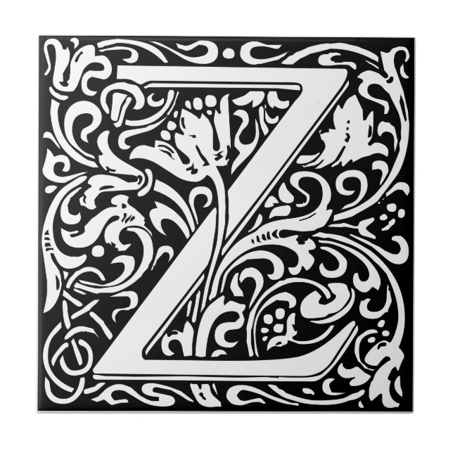 Letter Z art nouveau black and white Tile (Front)