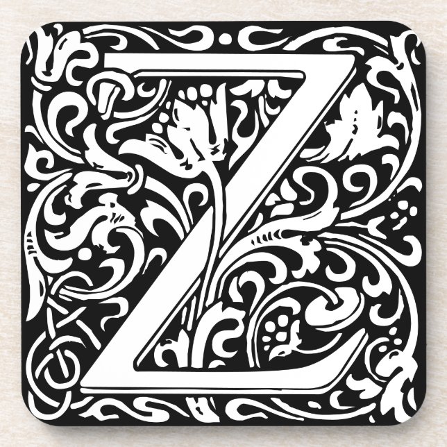 Letter Z art nouveau black and white Tile Coaster (Front)