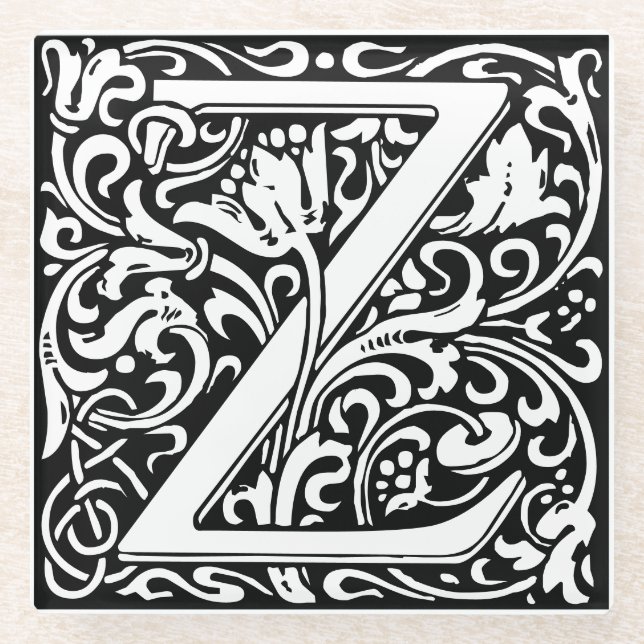 Letter Z art nouveau black and white Tile Glass Coaster (Front)