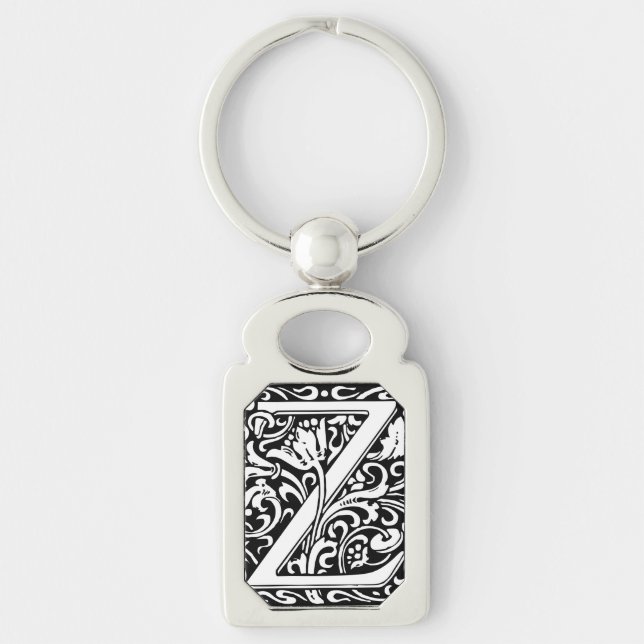 Letter Z art nouveau black and white Tile  Key Ring (Front)