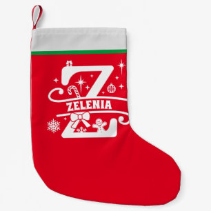 Letter Z Christmas Monogram Initial Name Red White Small Christmas Stocking