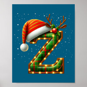 Letter Z Christmas Plaid Santa Hat Monogram Initia Poster