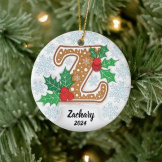 Letter Z Custom Name Monogram Christmas Ceramic Tree Decoration