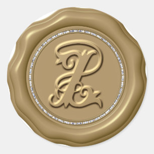 *~* Letter Z Diamond Circle GOLD Wax Seal Stickers