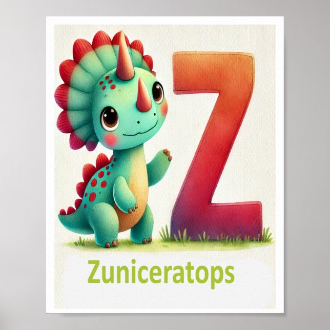 Letter Z, Dinosaur Alphabet Watercolor Poster (Front)
