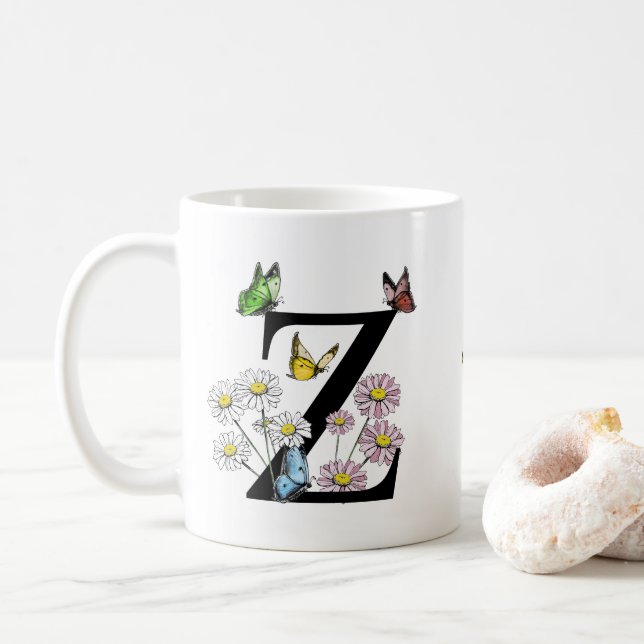 Letter Z Floral Butterfly Monogram Initial      Coffee Mug (With Donut)