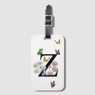 Letter Z Floral Butterfly Monogram Initial Luggage Tag