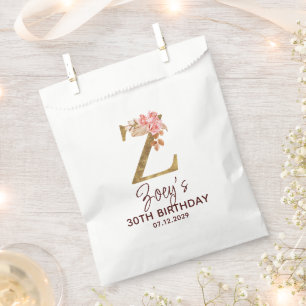 Letter Z Gold Monogram Blush Pink Roses Favour Bags