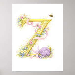 Letter Z Gold Spring Nature Monogram Purple Kids  Poster