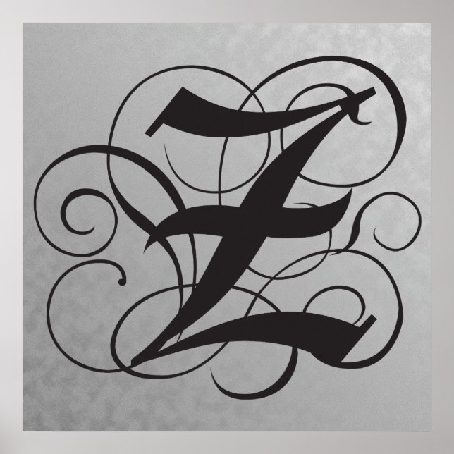 Letter Z, Gothic Monogram Black Poster (Front)