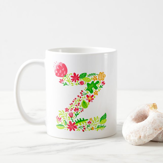 Letter z in Flowers Coffee Mug (With Donut)