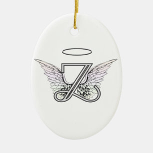 Letter Z Initial Monogram with Angel Wings & Halo Ceramic Tree Decoration