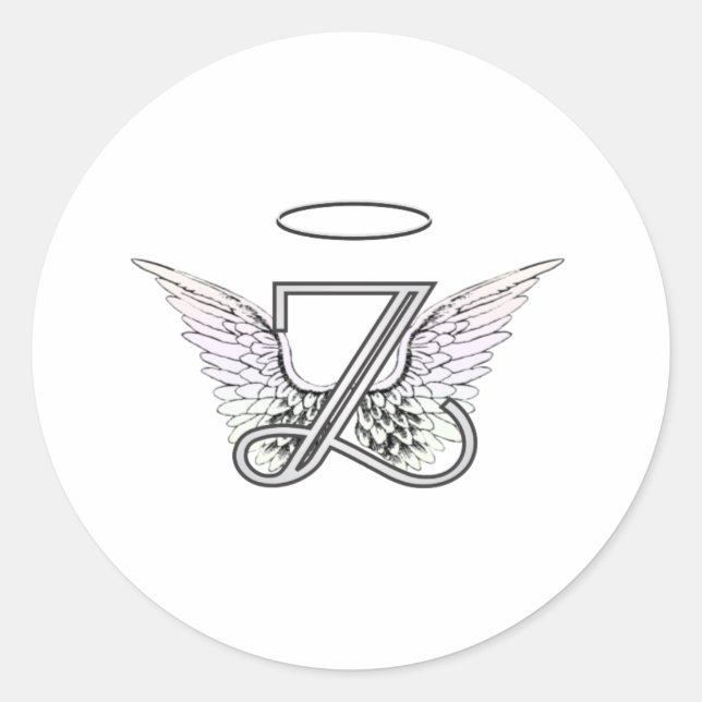 Letter Z Initial Monogram with Angel Wings & Halo Classic Round Sticker (Front)