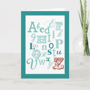 Letter Z Initial Name Alphabet Birthday Teal & Red Card