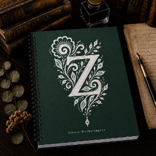 Letter Z Linocut Botanical Monogram Notebook