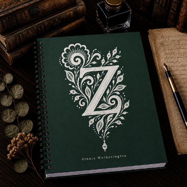 Letter Z Linocut Botanical Monogram Notebook (Creator Uploaded)