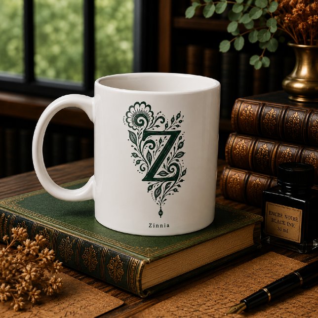 Letter Z Linocut Botanical Personalised Mug (Creator Uploaded)