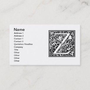 Letter Z Mediaeval Monogram Art Nouveau Business Card