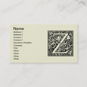 Letter Z Mediaeval Monogram Art Nouveau Business Card
