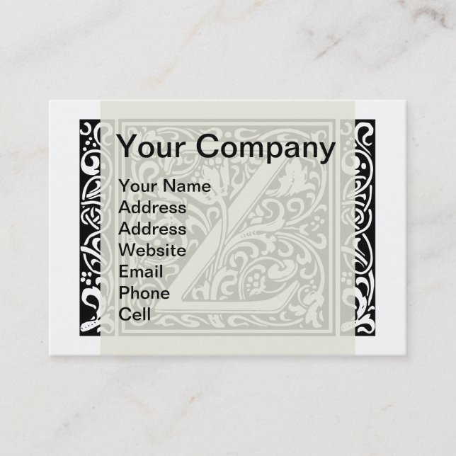 Letter Z Mediaeval Monogram Art Nouveau Business Card (Front)